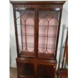 REPRODUCTION REGENCY DISPLAY CABINET WITH DOUBLE CUPBOARDS AND DOUBLE GLAZED DOORS IN SUPERB