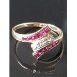 9CT YELLOW GOLD DIAMOND AND RUBY RING 2.2G SIZE M1/2