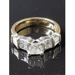 18CT YELLOW AND WHITE GOLD PRINCESS CUT DIAMOND SOLITAIRE RING 5.6G GROSS SIZE N1/2