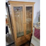 LARGE BEACH DISPLAY CABINET WITH GLAZED DOORS AND 3 BELOW DRAWERS