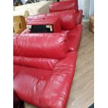4 PIECE RED LEATHER SUITE INCLUDES 2 SETTEES AND 1 ARMCHAIR PLUS STORAGE FOOTSTOOL