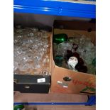 2 BOXES OF ASSORTED GLASS INC DECANTER AND DRINKING GLASSES