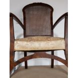 WALNUT FRAMED BERGERE BACK ARMCHAIR WITH UPHOLSTERED SEAT PAD