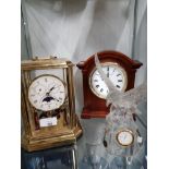 3 CLOCKS INCLUDES SEWILLS BRASS EFFECT CLOCK AND GLASS EAGLE TIME PIECE