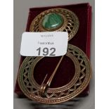 2 X BRONZE KAI LINDSTROM FINNISH BROOCHES 1 WITH MOSS AGATE FOR KALEVARA KORU