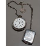 REID AND SONS NEWCASTLE UPON TYNE SILVER CASED POCKET WATCH CHESTER 1902 WITH SILVER VESTA CASE