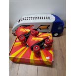 PAIR OF SIZE 1 SALSA PATTERNED ROLLER SKATES AND LITTLE TIKES TOY TRUCK AND CARS