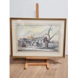 WATERCOLOUR OF A VILLAGE MOUNTAIN SCENE SIGNED INDISTINCT