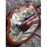 MAHOGANY FRAMED SHIELD WALL MIRROR