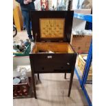 VINTAGE OAK LIFT UP TOP SEWING TABLE WITH DOUBLE DRAWER