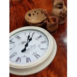 MODERN REPRODUCTION FRENCH STYLE STATION CLOCK PLUS POTTERY PIECES INCLUDING BOWLS AND JUG