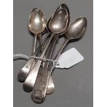 6 VARIOUS HALLMARKED SILVER TEASPOONS INCLUDING GEORGIAN AND VICTORIAN 93G