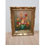 STILL LIFE OIL ON CANVAS SIGNED BOTTOM LEFT WITH NICE ORNATE FRAME