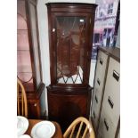 MAHOGANY CORNER CABINET WITH GLAZED DOOR