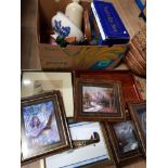 BOX CONTAINING MISCELLANEOUS ITEMS INCLUDING DECOY DUCK AND BOXED NATIVITY SET ETC