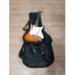 SQUIER STRAT BY FENDER ELECTRIC GUITAR TOGETHER WITH CARRY CASE