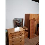 5 PIECES OF EG G PLAN FURNITURE INC 5 DRAWER CHEST 2 DOUBLE DOOR WARDROBES BED BASE ETC
