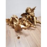 3 GILDED SITTING CHERUBS ONE DAMAGED