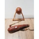 LARGE SOUTH AMERICAN GOURD AND SMOKERS PIPE PLUS MUSICAL INSTRUMENT