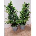 2 ARTIFICIAL PLANTS IN METAL PLANTERS