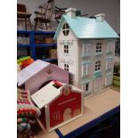 A 4 STORY DOLLS HOUSE TOGETHER WITH A TOY BARN AND BABY BORN PLAY HOUSE