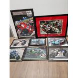 8 FRAMED MOTOR GP PICTURES INCLUDING LORENZO AND VALENTINO ROSSI 2 SIGNED