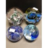 4 ASSORTED PAPERWEIGHTS INCLUDING GUERNSEY AND CAITHNESS ETC