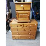 PINE SINGLE DRAWER OVER 1 DOOR BEDSIDE CABINET TOGETHER WITH A 2 OVER 3 PINE CHEST
