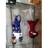 LOT OF STUDIO GLASS VENETIAN ENAMELLED DECANTER ETC