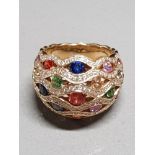 18CT GOLD MULTI STONE FANCY DIAMOND AND SAPPHIRE RING SIZE N