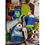 3 BOXES OF ASSORTED TOYS INC MEGA BLOCKS CARS ETC