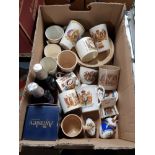 A BOX OF COMMEMORATIVE MUGS INC SHELLEY MALING ETC