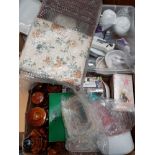 3 BOXES CONTAINING MISCELLANEOUS KITCHEN APPLIANCES AND BOXED RINGTONS PIECES ETC