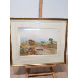 JOHN WILSON HEPPLE 1886 TO 1939 FRAMED WATERCOLOUR OF AN UPLAND RIVER LANDSCAPE SIGNED AND DATED