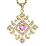 An early 20th century 15ct gold gem-set pendant.