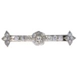 A late Victorian silver and gold, diamond bar brooch.