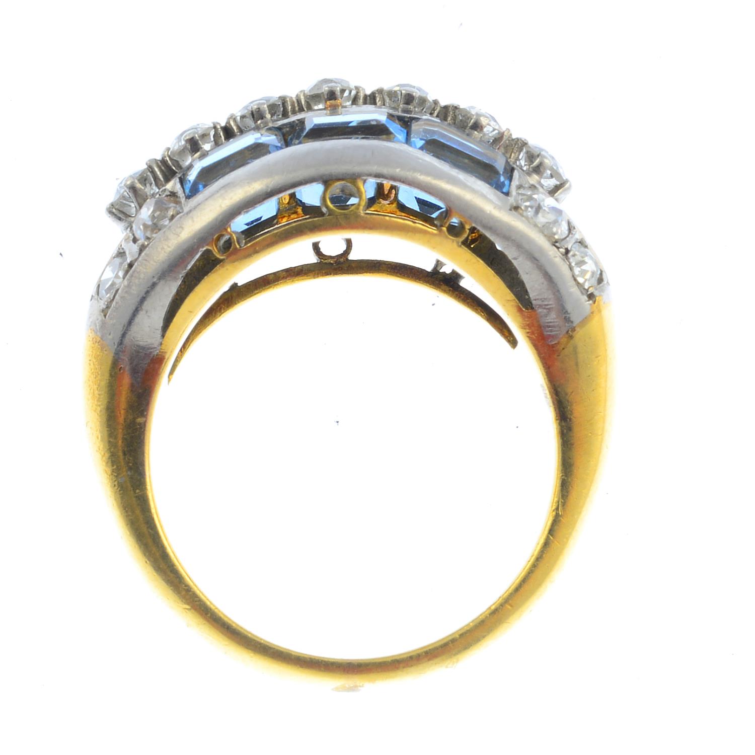 A mid 20th century 18ct gold and platinum diamond and topaz ring. - Image 2 of 3