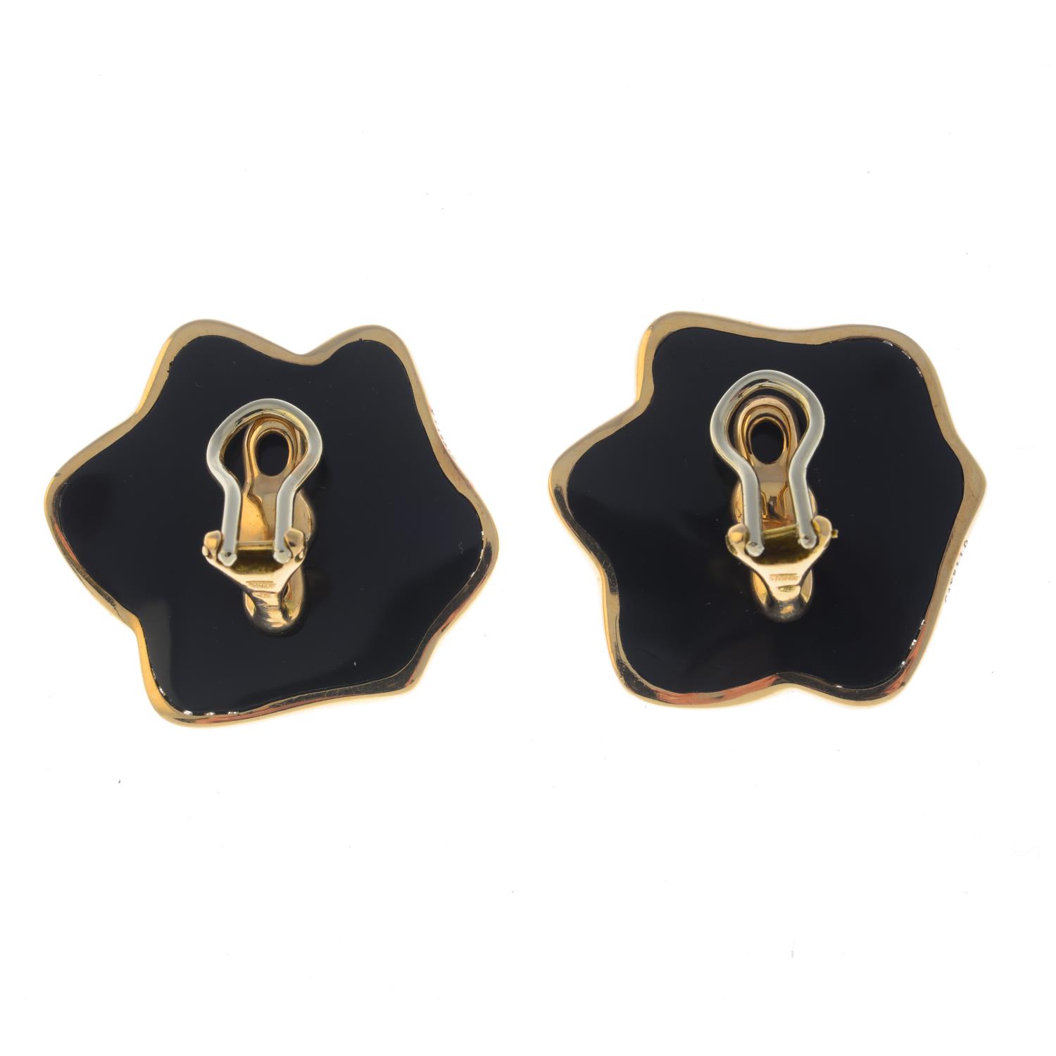 GAVELLO - a pair of 18ct gold diamond and enamel earrings. - Image 2 of 2