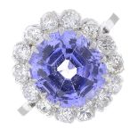 A Sri Lankan colour-change sapphire and diamond cluster ring.