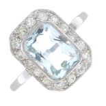 An aquamarine and diamond cluster ring.