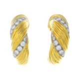 KUTCHINSKY - a pair of 1970s 18ct gold diamond earrings.