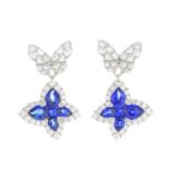 A pair of sapphire and diamond earrings.