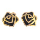 GAVELLO - a pair of 18ct gold diamond and enamel earrings.