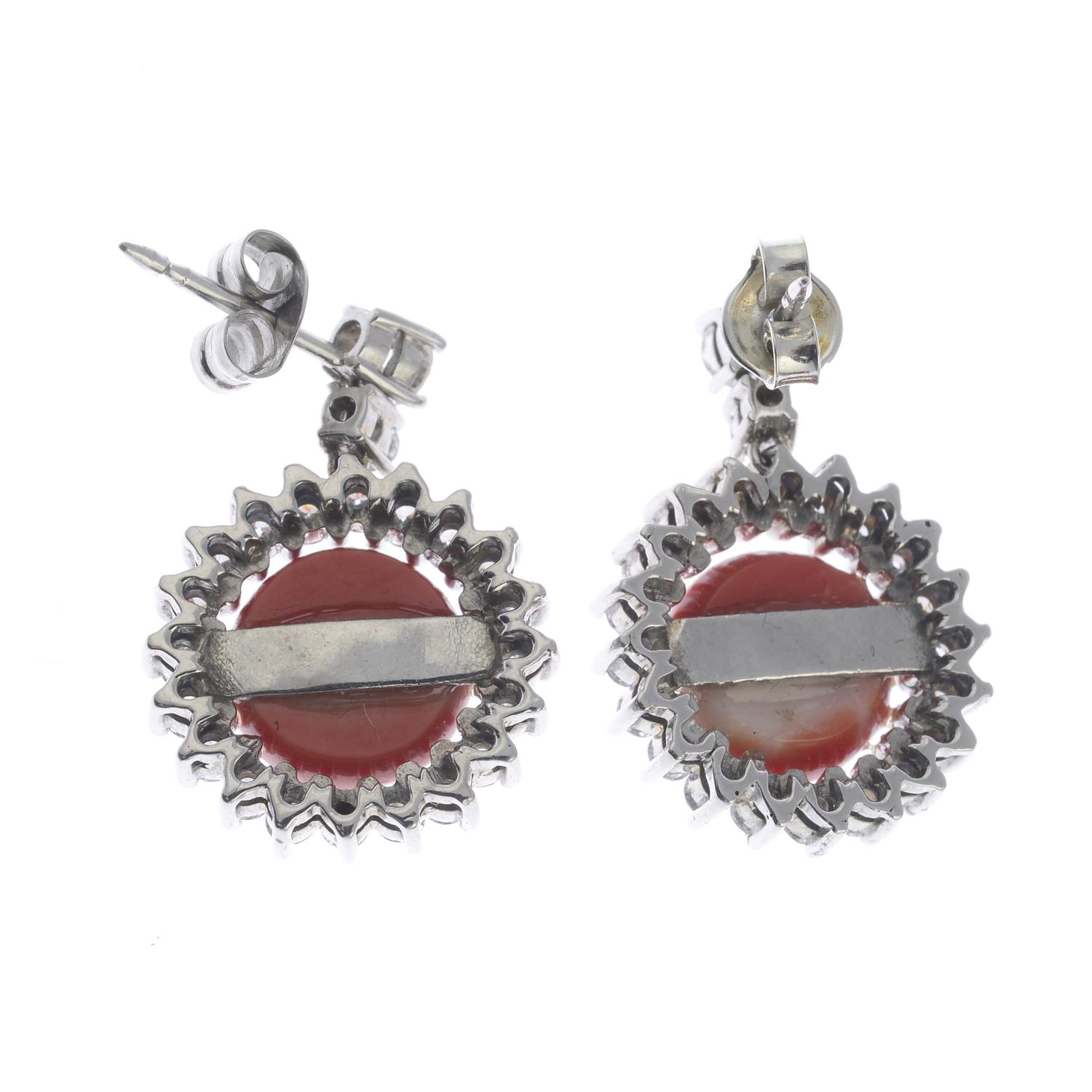 A pair of coral and diamond cluster earrings. - Image 2 of 2