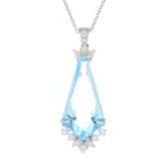 An aquamarine and diamond pendant.