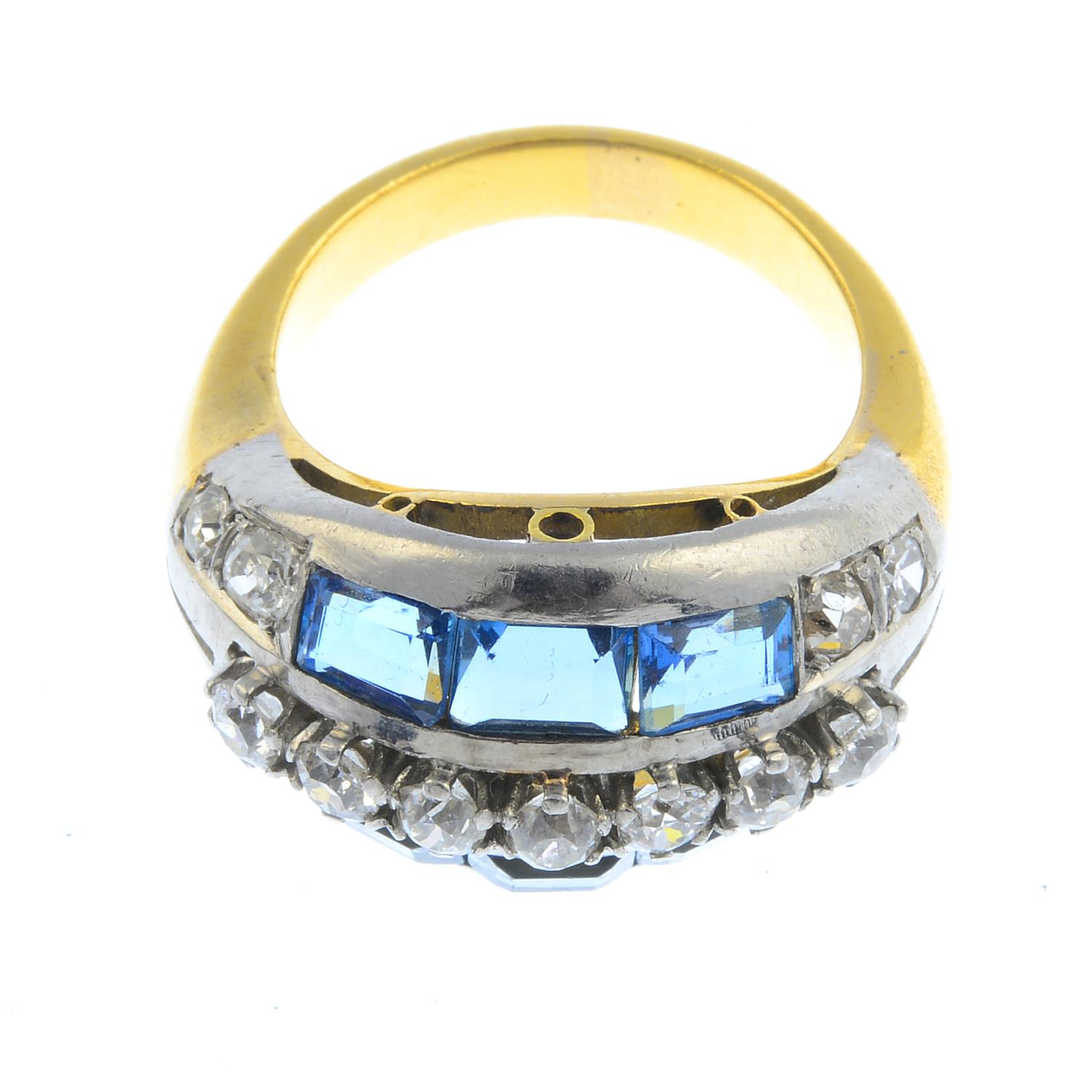 A mid 20th century 18ct gold and platinum diamond and topaz ring. - Image 3 of 3