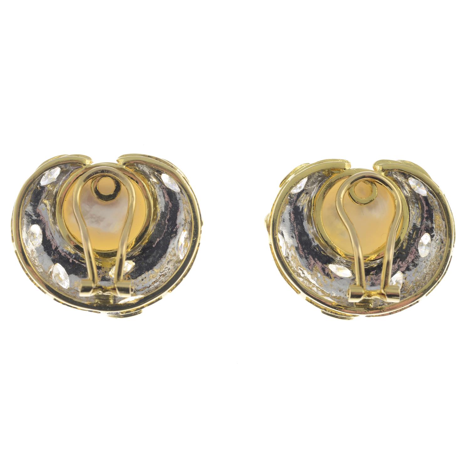 A pair of mabe pearl diamond earrings. - Image 2 of 2