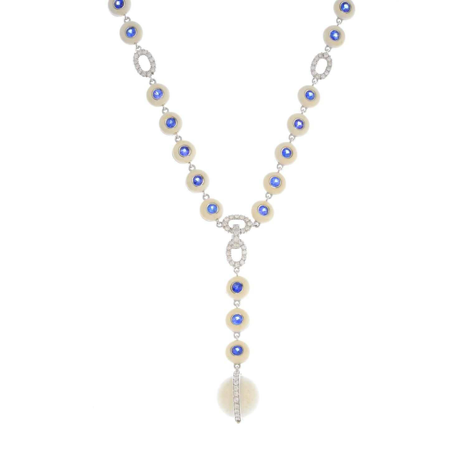 A sapphire, diamond and enamel necklace.