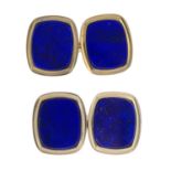 A pair of 9ct gold and lapis lazuli cufflinks.