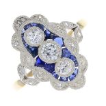 An early 20th century gold diamond and sapphire dress ring.